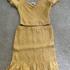 Hollister yellow and white flower skirt and crop top set